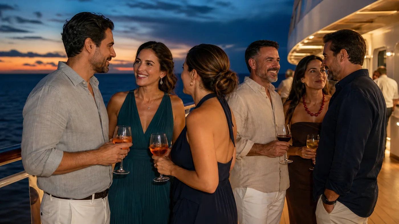 Parejas mexicanas arregladas para una noche temática en la cubierta de un crucero